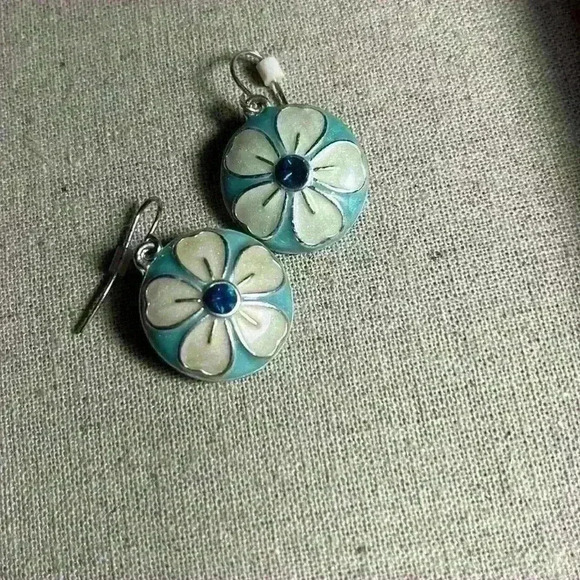 Vintage KC stamped necklace and earrings set, silver and green, + Stone necklace - Picture 14 of 16